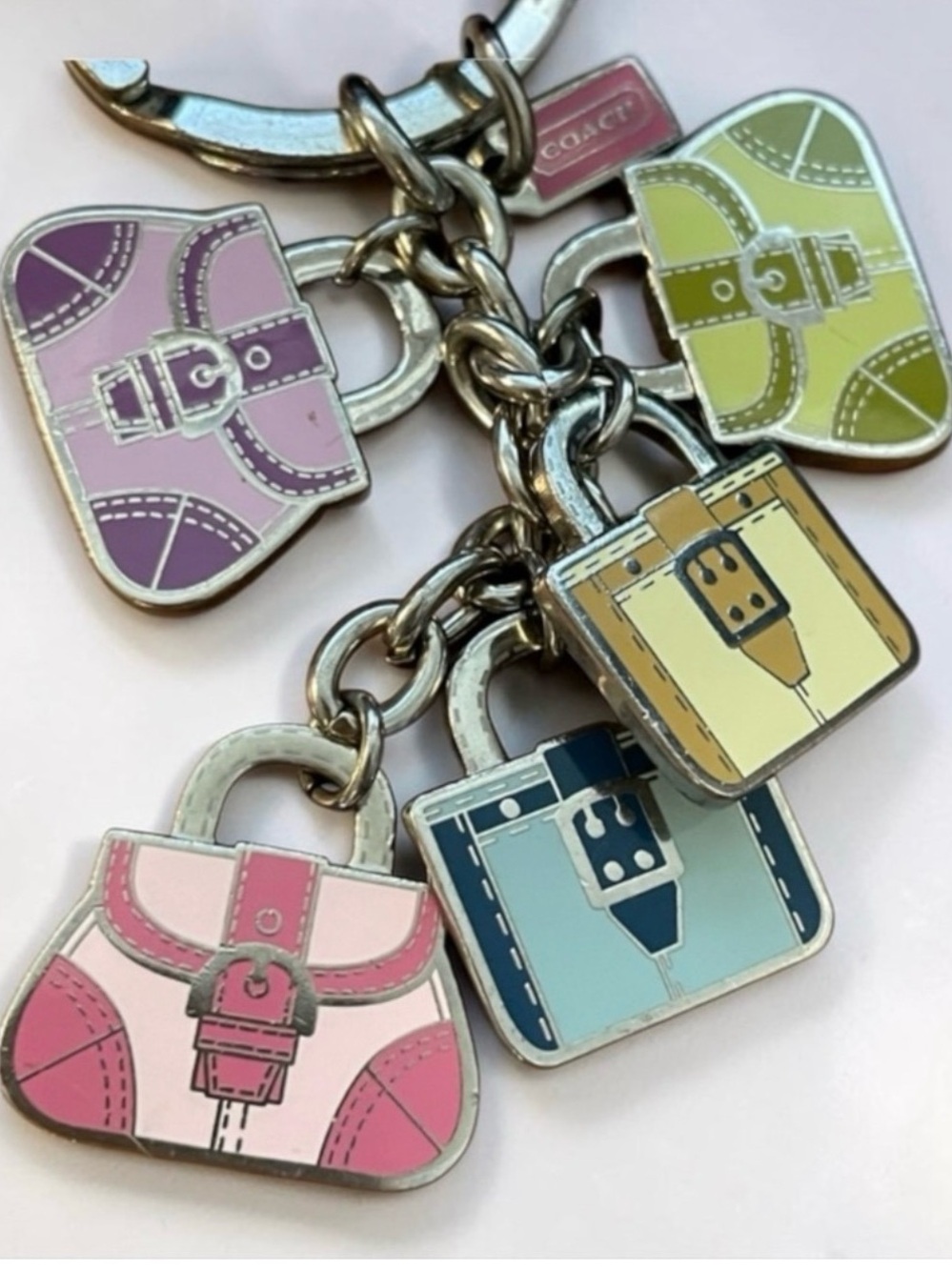 Coach Pastel Multi-Charm Enamel Keychain — Pink, Purple, Green, Blue, Yellow - Picture 2 of 3